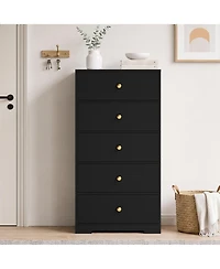 homfan 5-Drawer Tall Chest of Drawers, 45.3 Inch Dresser Cabinet with Waterproof Finish & Smooth Drawer Glides, Bedroom Clothes Storage Organizer