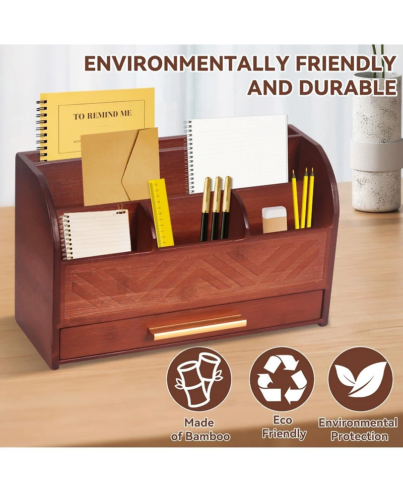 Danrong Desk Organizer With Drawer Pen Holder Mail Sorter For Home Office School