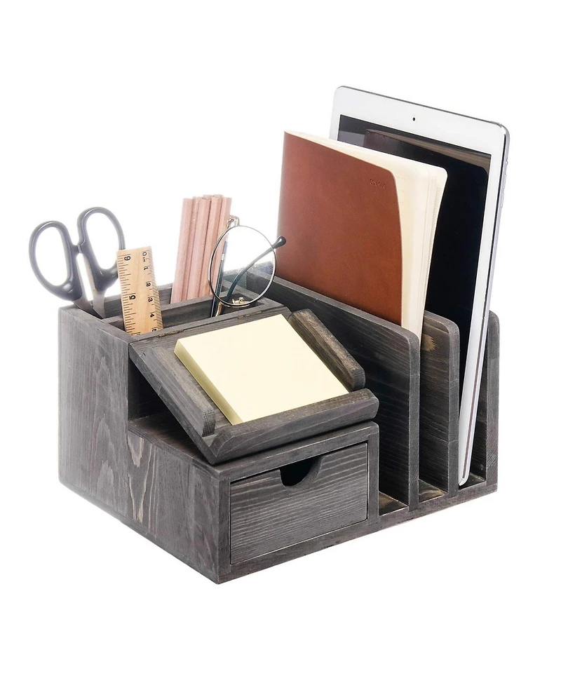 Danrong Rustic Wood Desk Organizer With Drawer Office Storage Sorter