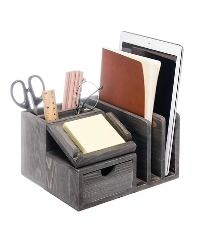 Danrong Rustic Wood Desk Organizer With Drawer Office Storage Sorter
