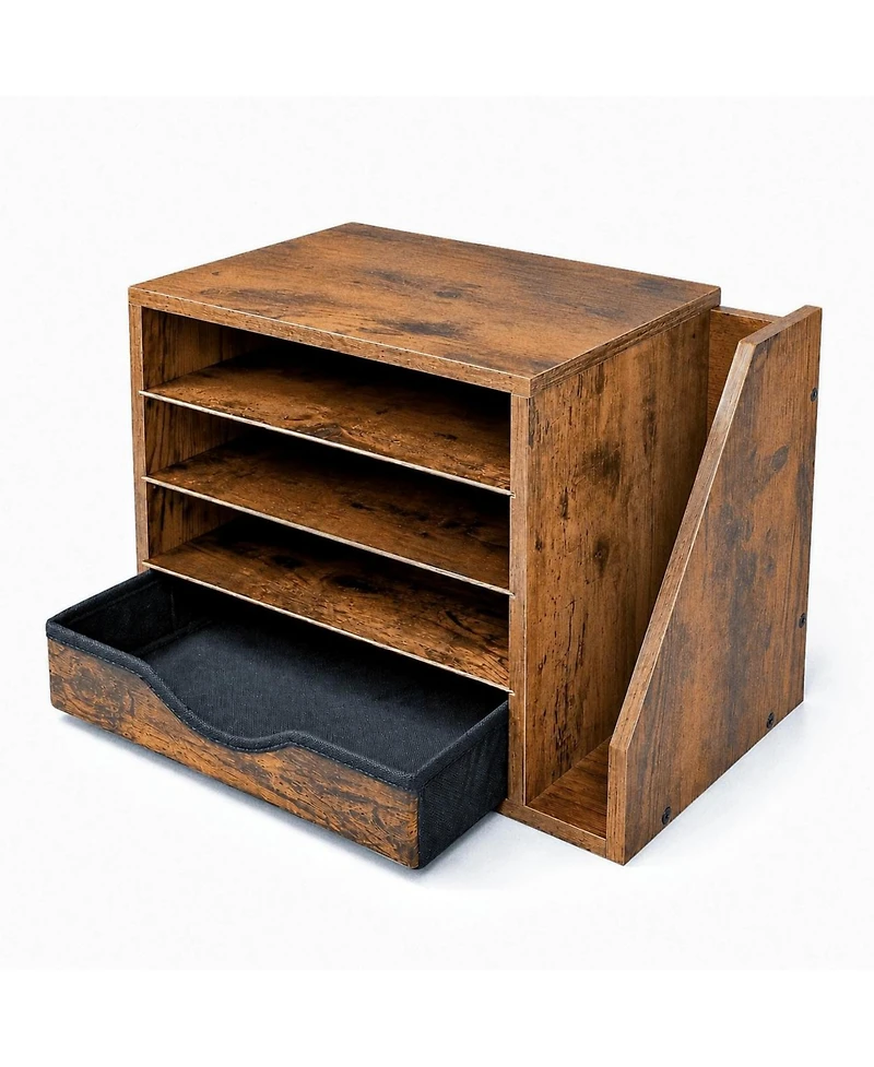 Danrong Brown Wooden Desk Organizer With Drawers 4 Tier Multi Function Office Storage