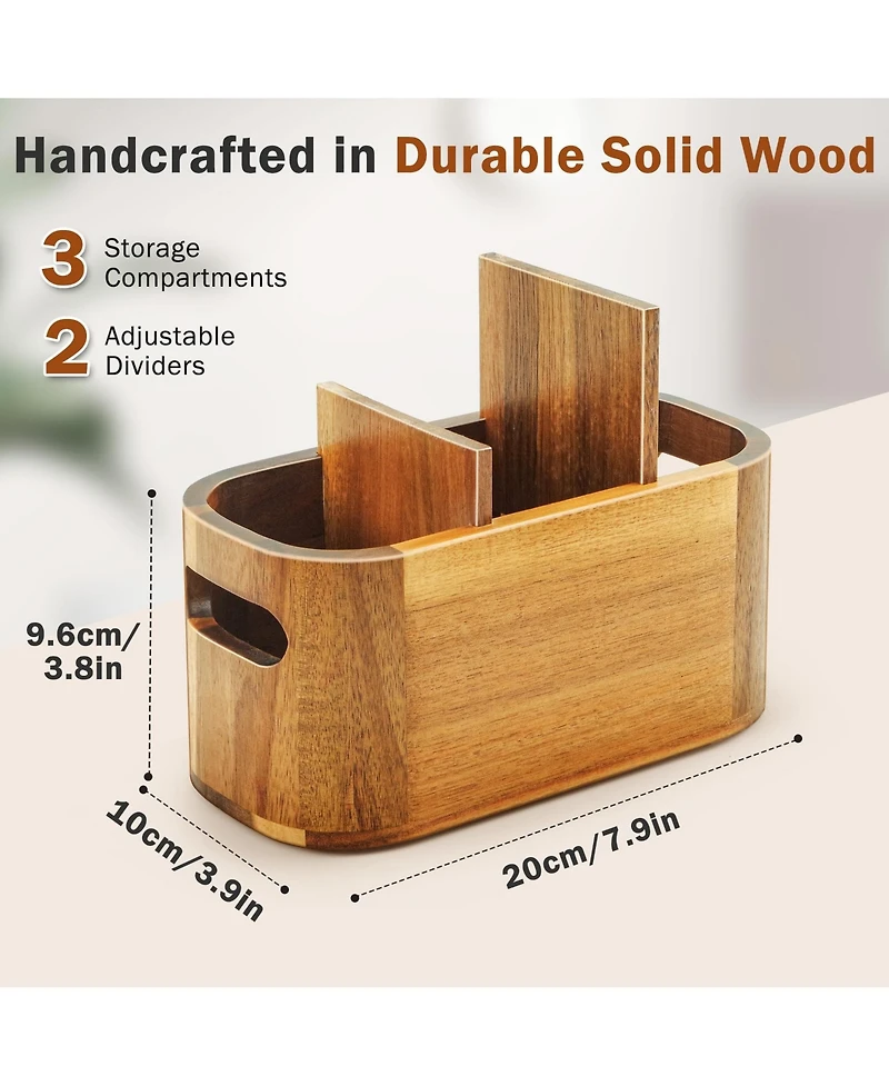 Danrong Natural Wood Desk Pen Holder 3 Slot Versatile Desktop Organizer