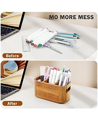Danrong Natural Wood Desk Pen Holder 3 Slot Versatile Desktop Organizer