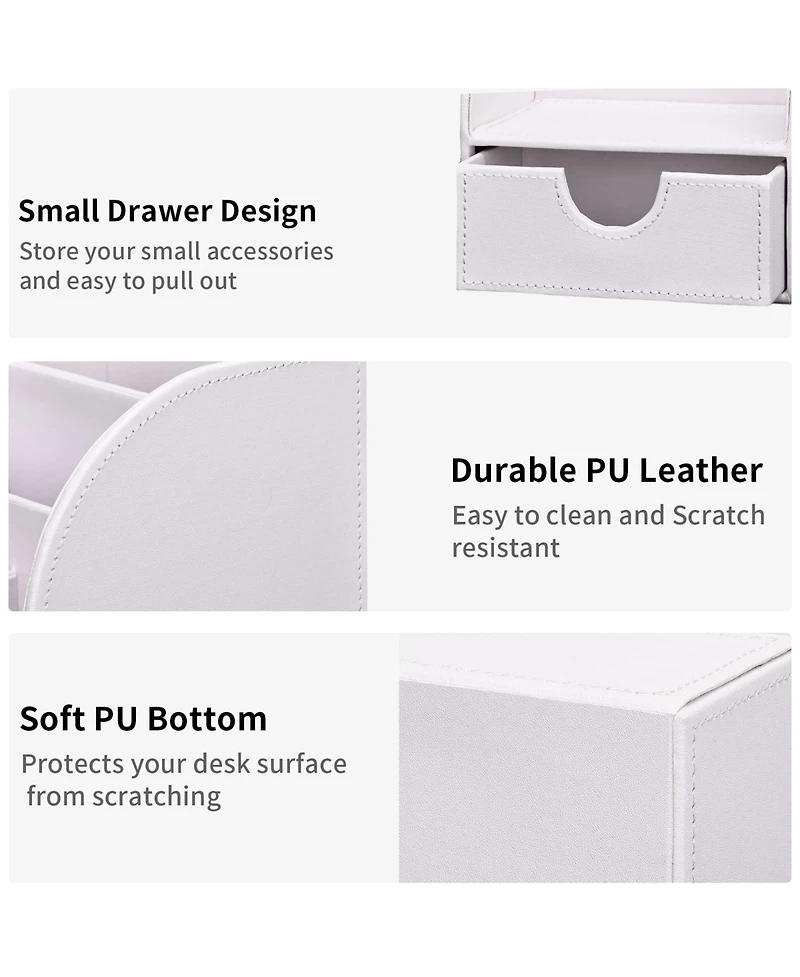 Danrong Pu Leather Desk Organizer 6 Compartments With Drawer Office Supplies Storage