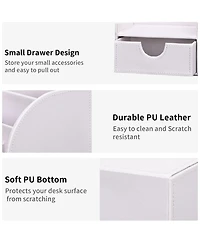 Danrong Pu Leather Desk Organizer 6 Compartments With Drawer Office Supplies Storage