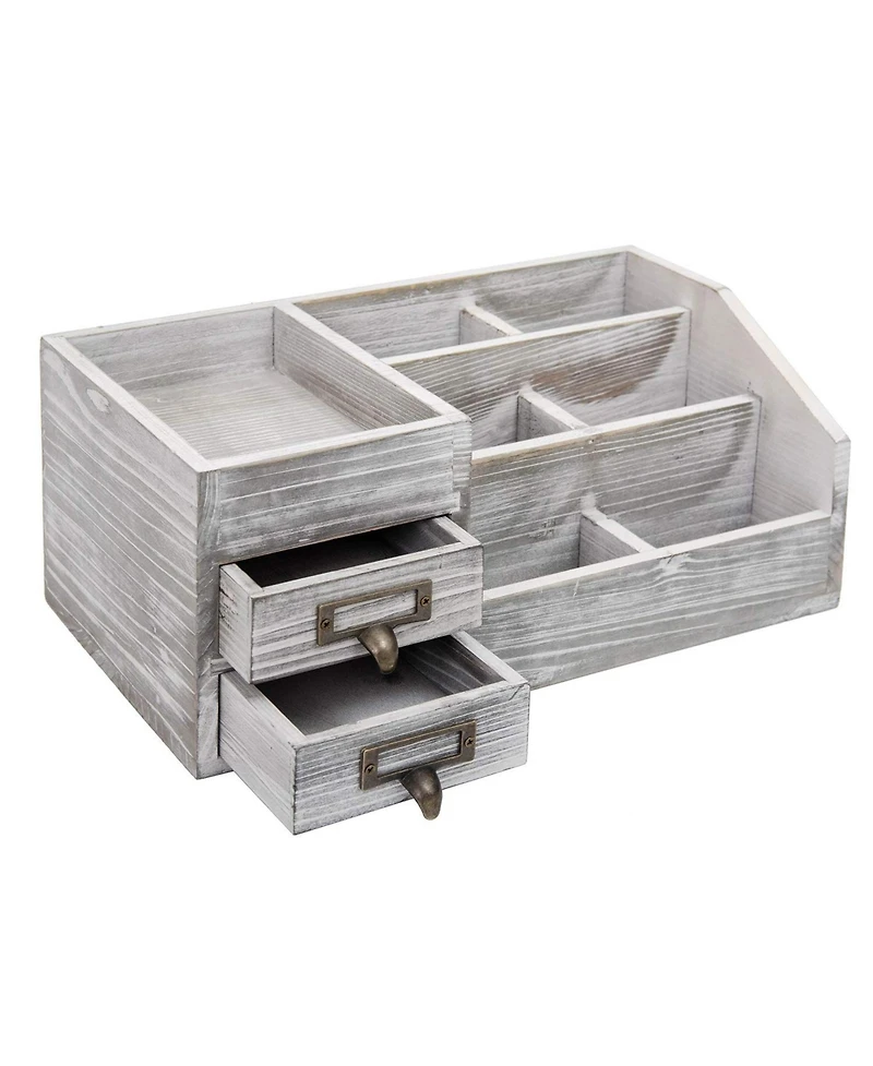 Danrong Rustic Wooden Desktop Organizer 2 Tier Drawers Multi Compartment Storage