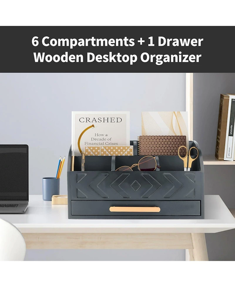Danrong Wood Desk Organizer with Drawer Adjustable Partitions Countertop Storage