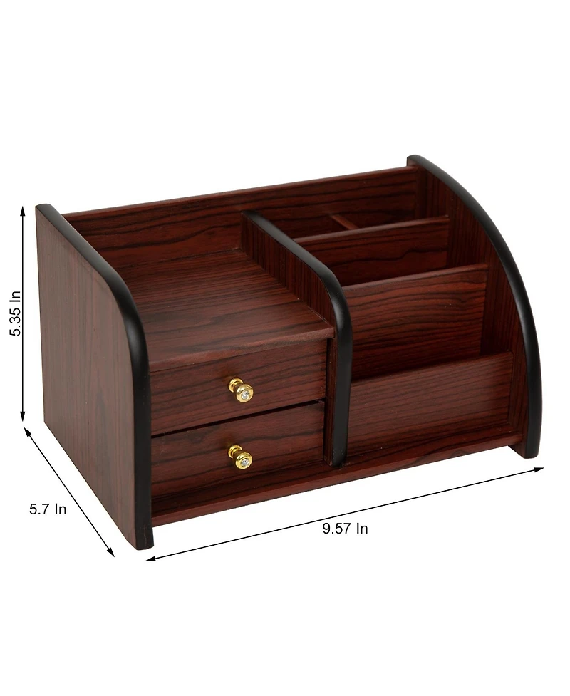 Danrong Wood Desktop Organizer 2 Drawers Stepped Compartments Office Home Storage