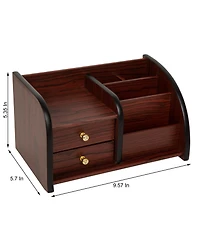 Danrong Wood Desktop Organizer 2 Drawers Stepped Compartments Office Home Storage