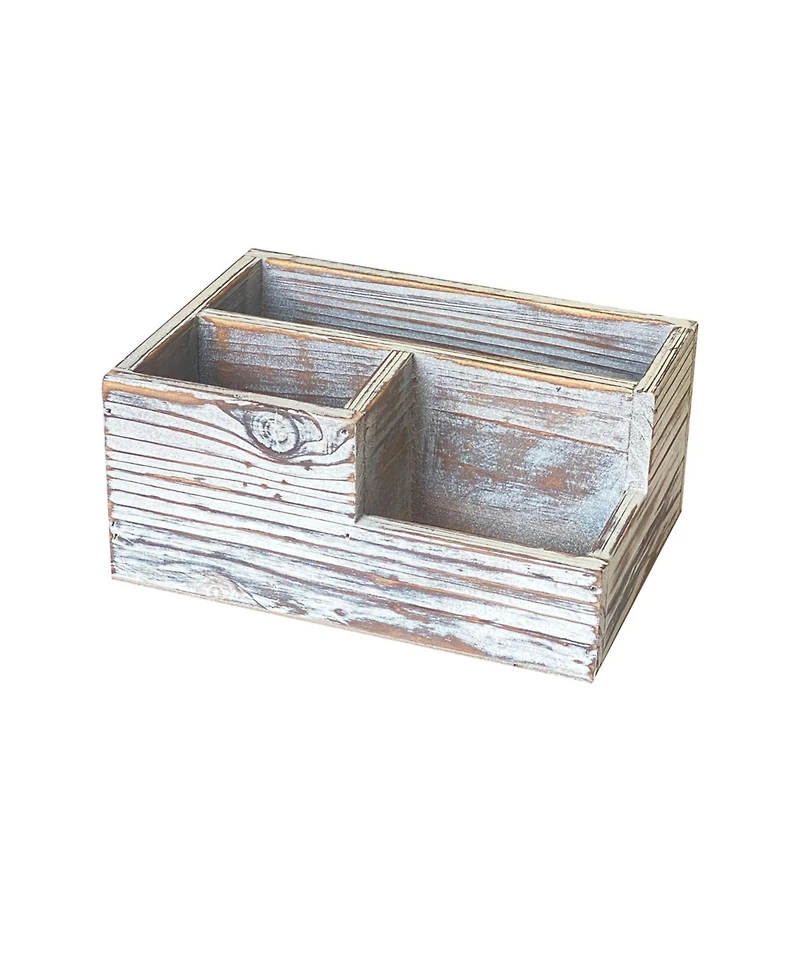 Danrong Rustic Solid Wood Desk Organizer 3 Compartment Pen Pencil Holder For Home Office