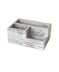 Danrong Rustic Solid Wood Desk Organizer 3 Compartment Pen Pencil Holder For Home Office