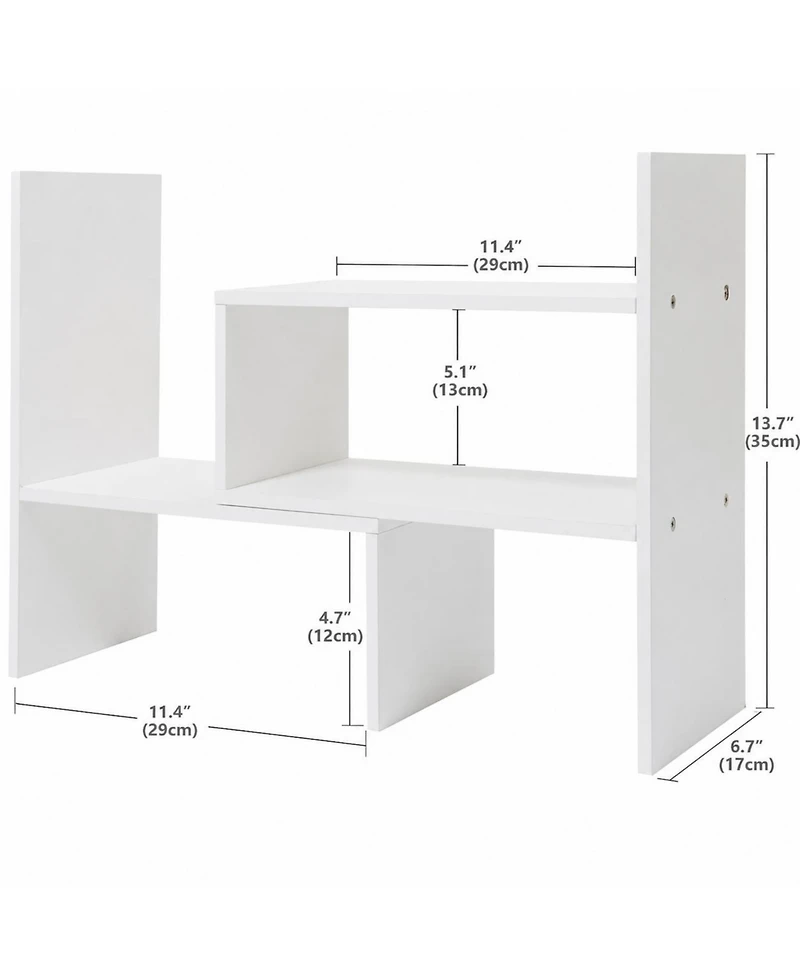 Danrong Adjustable Rustic Wood Desktop Bookshelf Expandable Office Storage Organizer