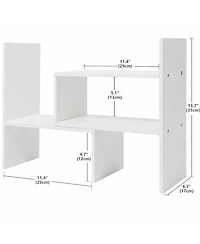 Danrong Adjustable Rustic Wood Desktop Bookshelf Expandable Office Storage Organizer