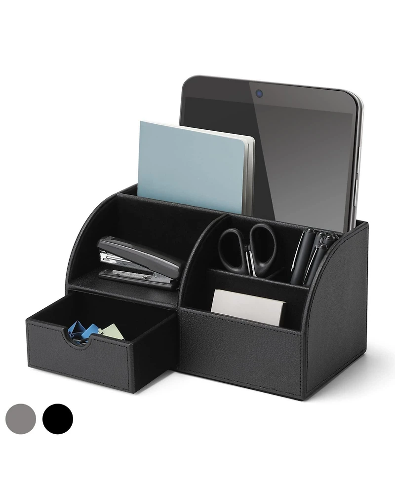 Danrong Leather Desktop Organizer Set With Pull Out Drawer For Office Supplies Storage