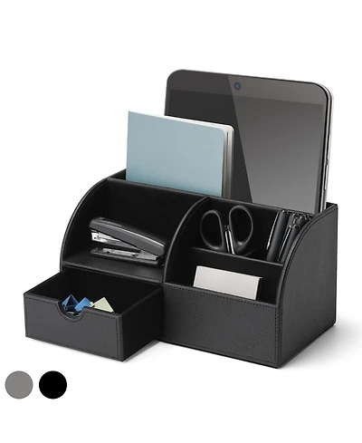 Danrong Leather Desktop Organizer Set With Pull Out Drawer For Office Supplies Storage