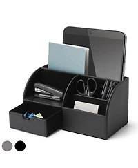 Danrong Leather Desktop Organizer Set With Pull Out Drawer For Office Supplies Storage