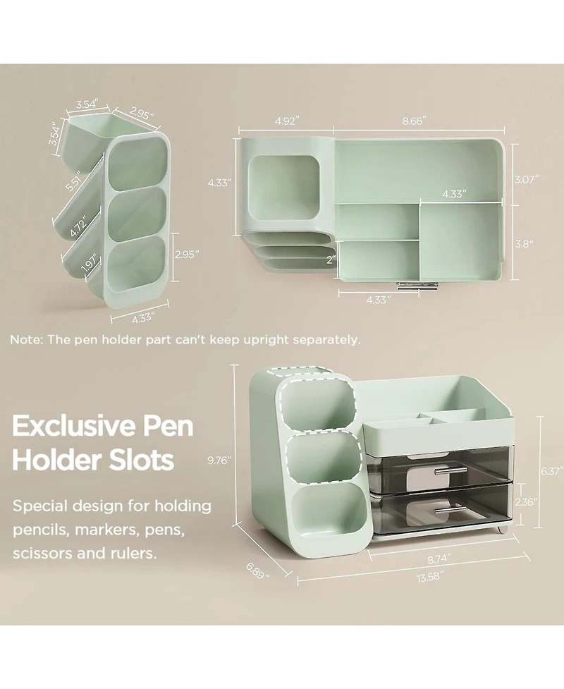 Danrong White Desk Organizer With Pen Holder 2 Drawers 4 Compartments Desktop Storage For Office Home School Art Supplies