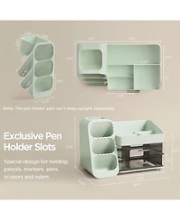Danrong White Desk Organizer With Pen Holder 2 Drawers 4 Compartments Desktop Storage For Office Home School Art Supplies