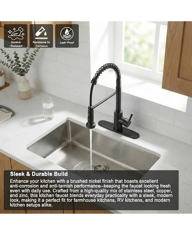 Phying Kitchen Faucet Industrial Single Handle Single Hole Pull Down Sprayer Faucet Stainless Steel Tap for Home Kitchen Fixture