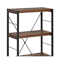 HomeRoots 43" Distressed Metal and Wood Three Tier Etagere Bookcase