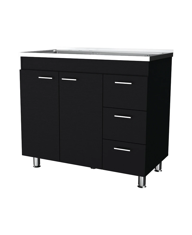 Fm Furniture Darien Melamine Base Cabinet, Three Drawers And Stainless Steel Top