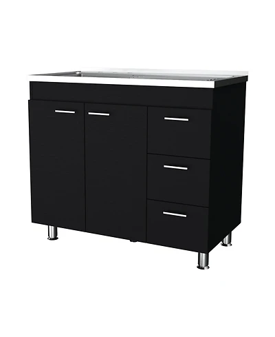 Fm Furniture Darien Melamine Base Cabinet, Three Drawers And Stainless Steel Top
