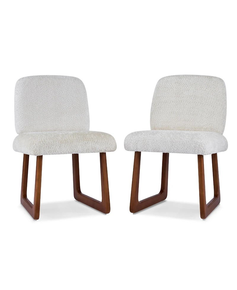 Flynama Set of 2 Boucle Fabric Dining Chairs, Curved Wood Leg Multi-Material Frame 300lbs Capacity
