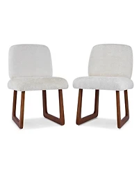 Flynama Set of 2 Boucle Fabric Dining Chairs, Curved Wood Leg Multi-Material Frame 300lbs Capacity