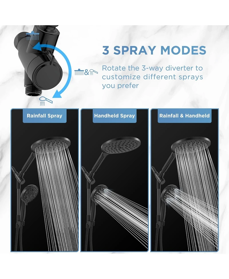 Cyqbd 8" 2-in-1 Dual Filtered Rain Shower Head Handheld Adjustable Bar