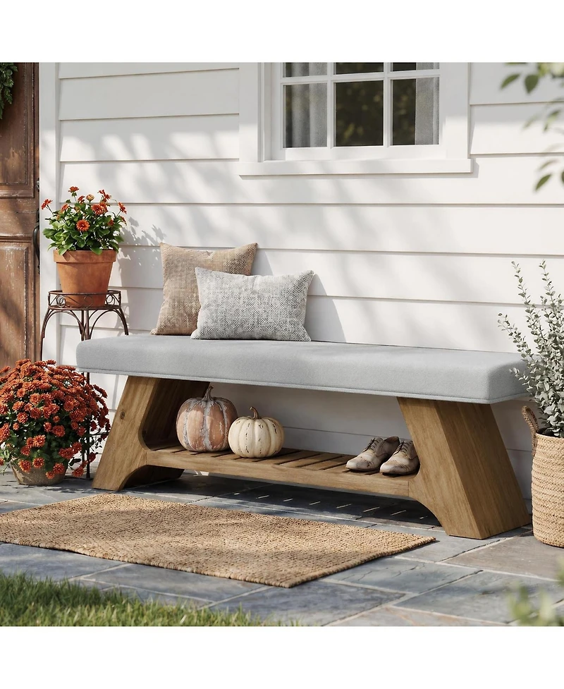 Tribesigns 55" Solid Wood Shoe Bench with Cushion, 2-Tier Upholstered