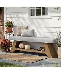 Tribesigns 55" Solid Wood Shoe Bench with Cushion, 2-Tier Upholstered