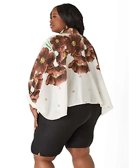 Ashley Stewart Plus Tie-Front Floral Short-Sleeve Shirt