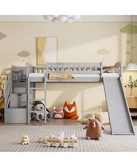 Clihome Stairway Twin Loft Bed with Two Drawers and Slide