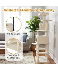 Sugift Multi-Level Modern Cat Tower 58 Inch with Upholstered Perch and 2 Roomy Condos