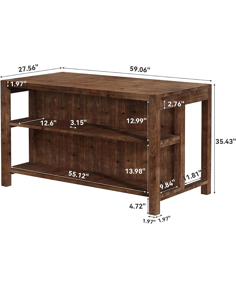 Tribesigns 59" Solid Wood Kitchen Island with Open Shelves