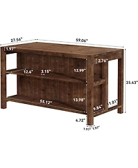 Tribesigns 59" Solid Wood Kitchen Island with Open Shelves