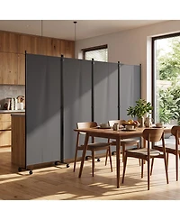 Gymax Room Divider Lockable Wheels 4 Panel Folding Privacy Screen for Office