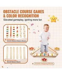 Sevorley Wooden Balance Beam Stepping Stones, 6-Piece Montessori Obstacle Course Toy for Kids 2-6