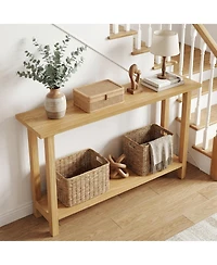 Slickblue 47" Console Table with Teak Wood Frame and Bottom Shelf
