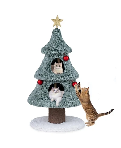 Sugift Christmas Cat Tree 48.5 Inch Festive Cat Tower with 2 Large Condos and Thick Scratching Post