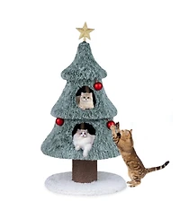 Sugift Christmas Cat Tree 48.5 Inch Festive Cat Tower with 2 Large Condos and Thick Scratching Post