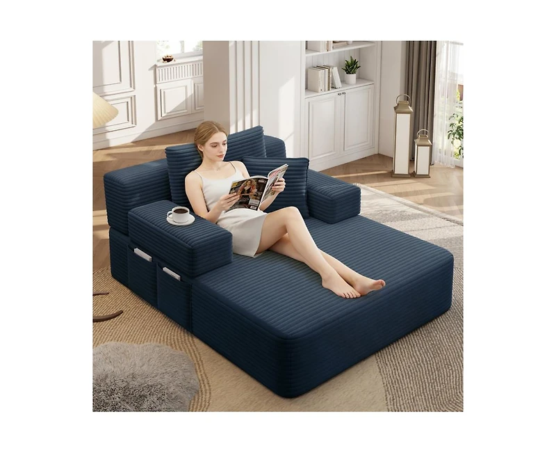 Rainsken Convertible Corduroy Sleeper Sofa with Removable Washable Cover,Side Storage High-Density Sponge,Side for Apartment Home,Small Spaces