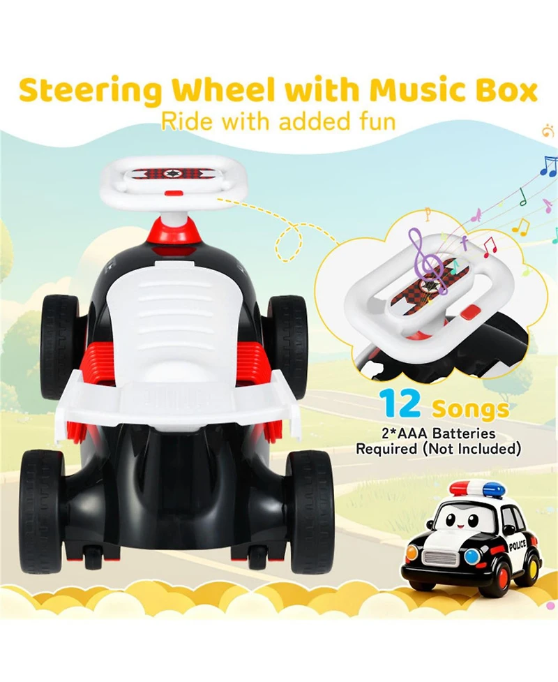 Sevorley Police-Themed Toddler Foot-to-Floor Music Ride-On Push Car, Ages 19-36 Months