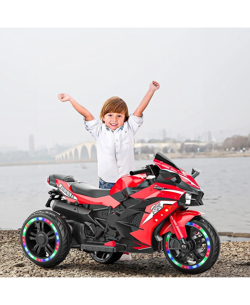 Sevorley 12V Kids Electric Ride-On Motorcycle with Rechargeable Led Lights and Music, Ages 3-6