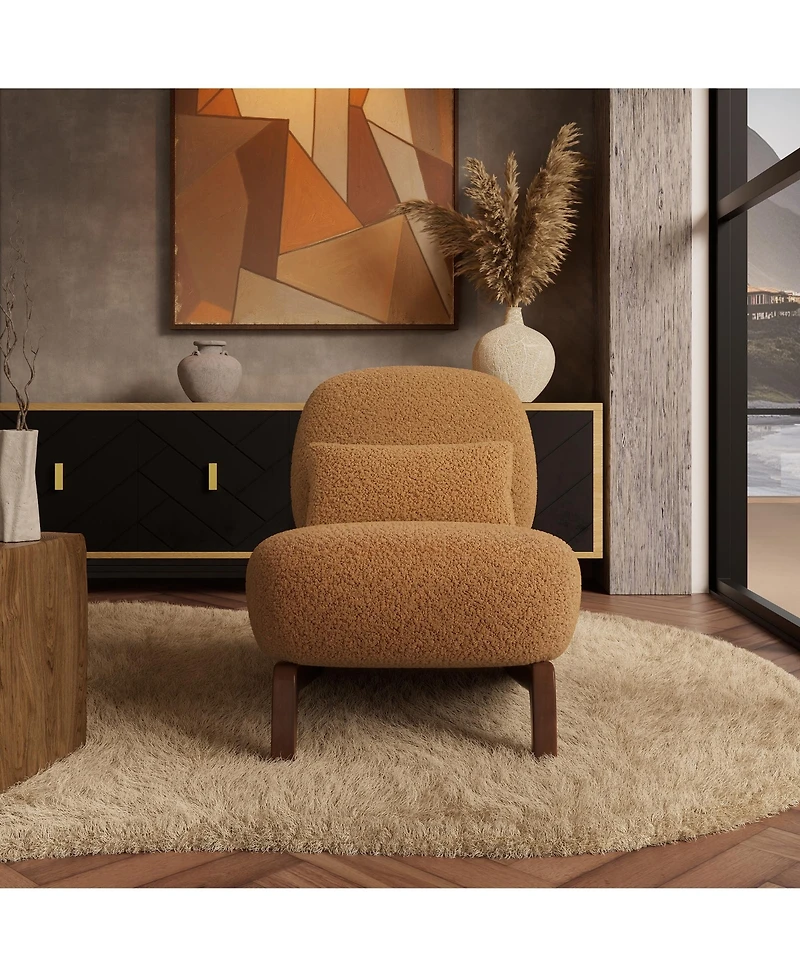 Morden Fort Cloud-Soft Caramel Boucle Armless Accent Chair Upholstered Living Room Side Chairs with Waist Cushion