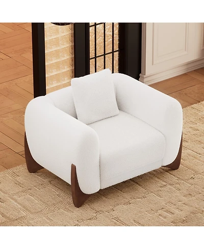 Morden Fort Mid Century Cream Sherpa Fabric Accent Armchair Upholstered Living Room Minimalist Sofa Chair with Pillow
