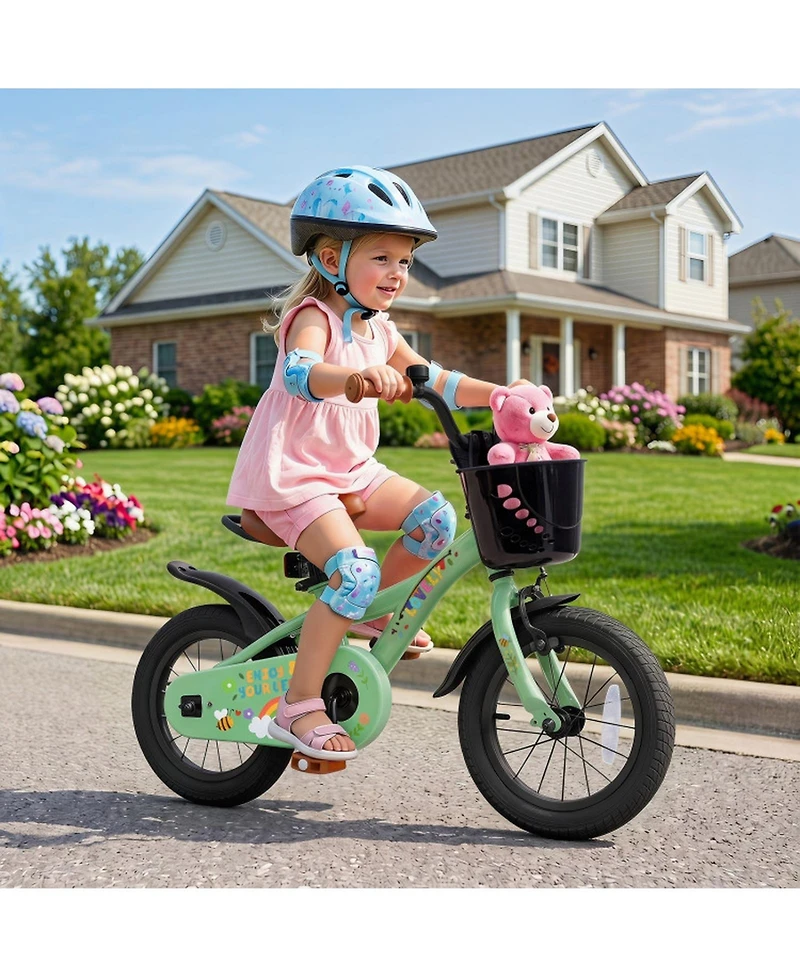 Sugift 12 in Girls Bike with Training Wheels and Basket, Ages 3-4