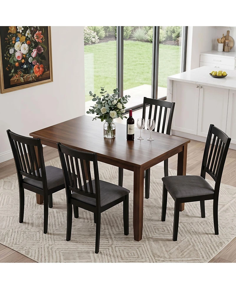 Gymax Set of 4 Wooden Dining Chairs Upholstered Kitchen Chairs with Rubber Wood Frame