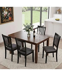 Gymax Set of 4 Wooden Dining Chairs Upholstered Kitchen Chairs with Rubber Wood Frame