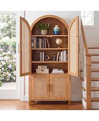 Streamdale Furniture 71" Arched Rattan Storage Cabinet with Adjustable Shelves and Doors